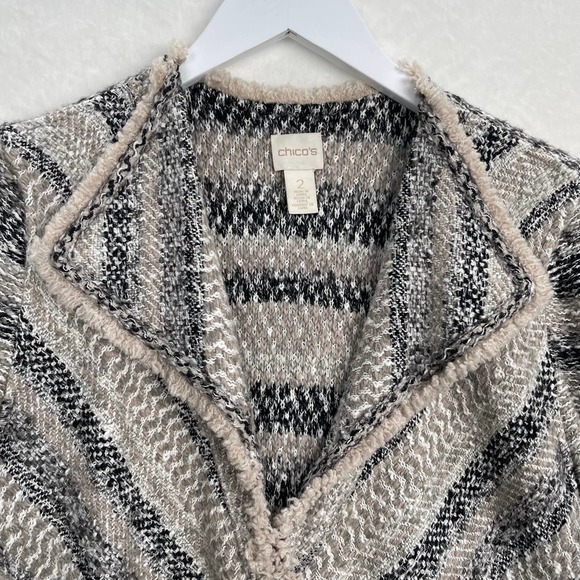 Chico's 2 (Women's Large) Grey Pattern Long Sweater Cardigan, Wool Blend - Picture 10 of 15